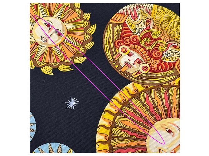 Hermès Foulard Hermes Carre 90 - LE ROY SOLEIL Nero Multicolore Giallo - vista 11