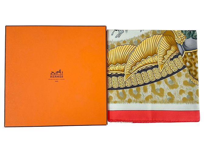 Hermès Foulard di seta Hermes - Carre 90 Rosso Multicolore Giallo - vista 5