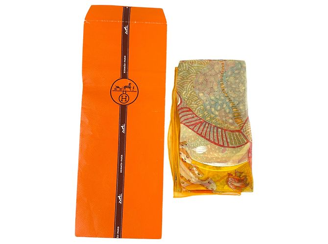 Hermès Foulard di seta Hermes Carre 90 Grands Fonds Multicolore Giallo - vista 6