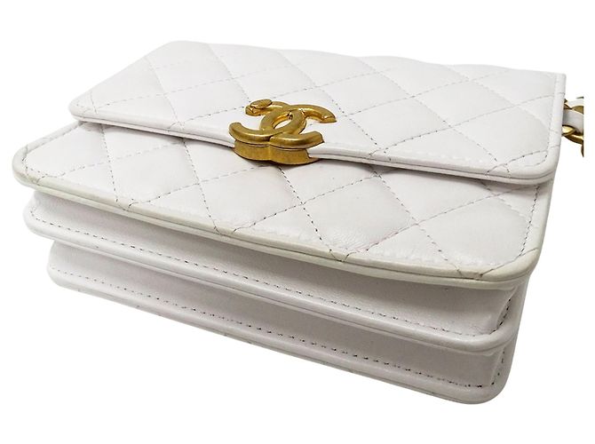 Mini borsa Chanel Matelassé Bianco Giallo - vista 11