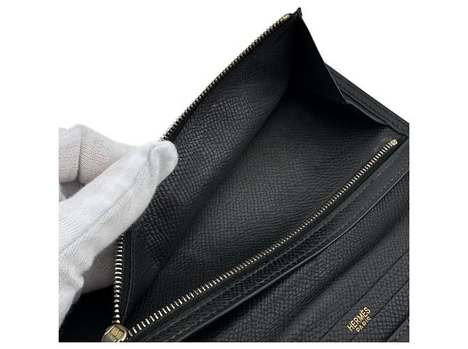 Hermès Hermes Bearn Soufflé Leder Geldbörse Schwarz - Ansicht 7