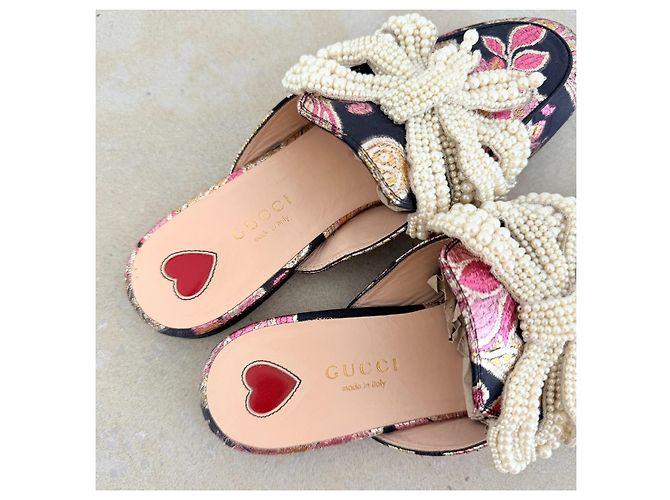 Gucci Princetown Mules Broccato Perle SS17 Nero Rosa Bianco D'oro - vista 4