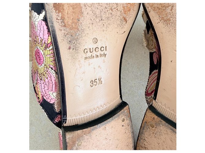 Gucci Princetown Mules Broccato Perle SS17 Nero Rosa Bianco D'oro - vista 7