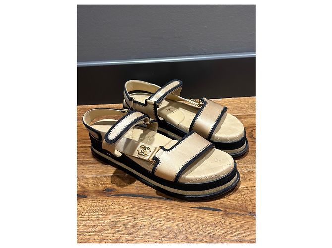 Sandali platform Chanel Beige e Black Nero - vista 2
