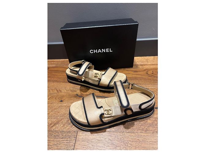 Sandali platform Chanel Beige e Black Nero - vista 7