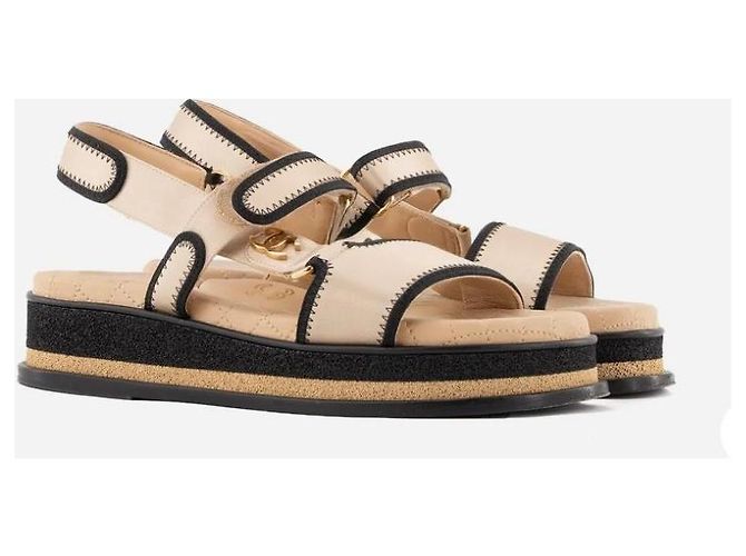 Sandali platform Chanel Beige e Black Nero - vista 8