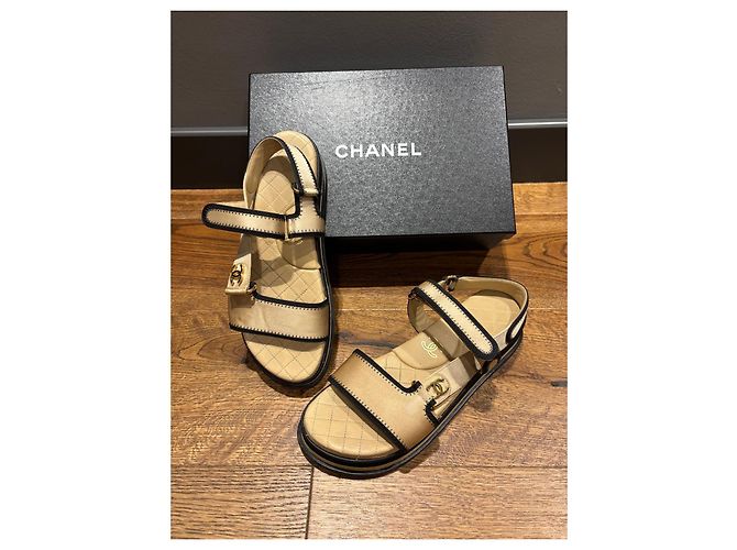 Sandali platform Chanel Beige e Black Nero - vista 9
