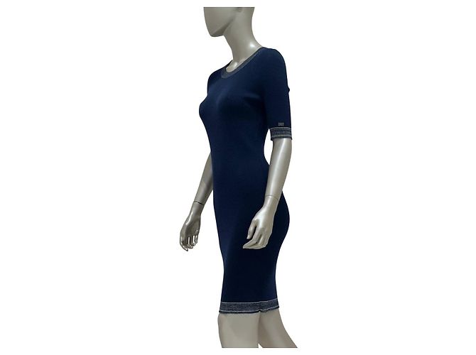Timeless CHANEL Karl Lagerfeld Marine Kaschmir Strickkleid Sz.38 gebraucht - Ansicht 3