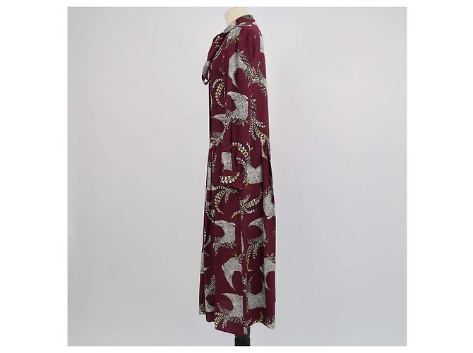 Vestido maxi Zolfo Weekend Max Mara de seda borgoña con estampado de pájaros Burdeos - vista 2