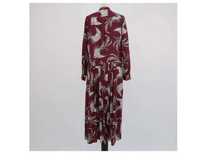 Vestido maxi Zolfo Weekend Max Mara de seda borgoña con estampado de pájaros Burdeos - vista 3