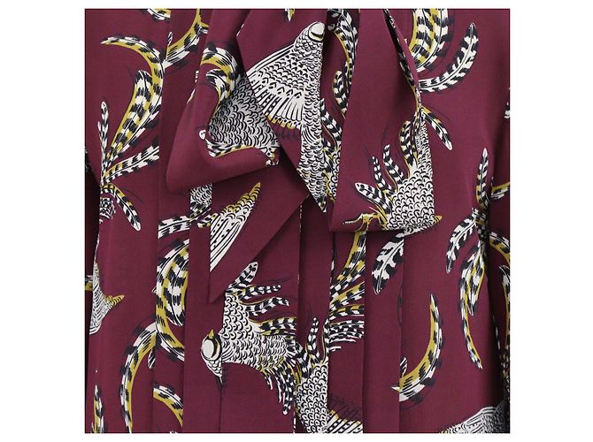 Vestido maxi Zolfo Weekend Max Mara de seda borgoña con estampado de pájaros Burdeos - vista 4