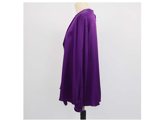 Blusa de manga comprida em seda roxa com folhos frontais Alexander McQueen Roxo - vista 2