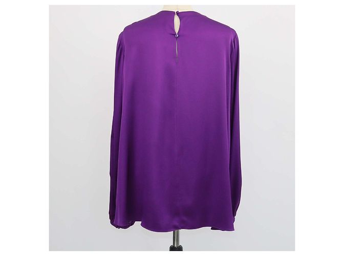 Blusa de manga comprida em seda roxa com folhos frontais Alexander McQueen Roxo - vista 3