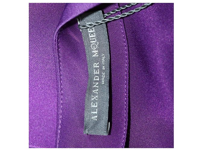 Blusa de manga comprida em seda roxa com folhos frontais Alexander McQueen Roxo - vista 6