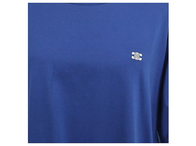 Céline T-shirt ampia Celine in cotone blu Triomphe - vista 4