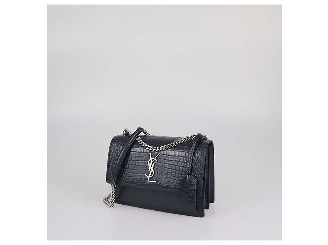 Borsa a tracolla Sunset Medium in pelle effetto coccodrillo grigio scuro Saint Laurent Blu navy - vista 2
