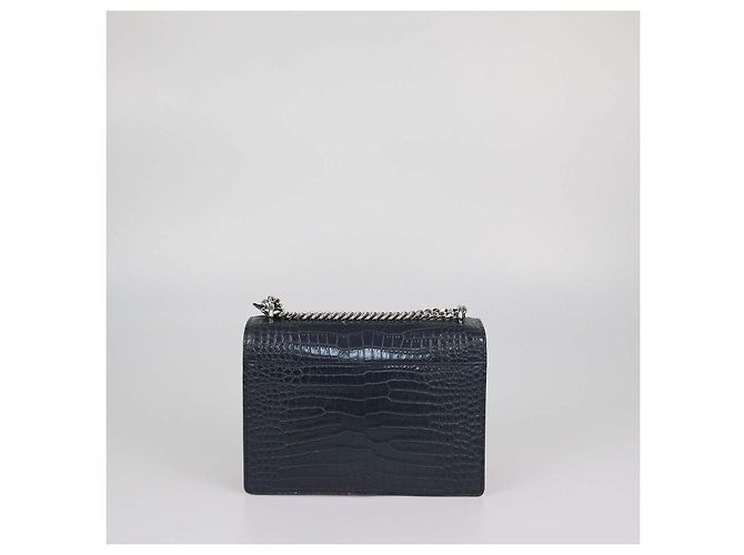 Borsa a tracolla Sunset Medium in pelle effetto coccodrillo grigio scuro Saint Laurent Blu navy - vista 3