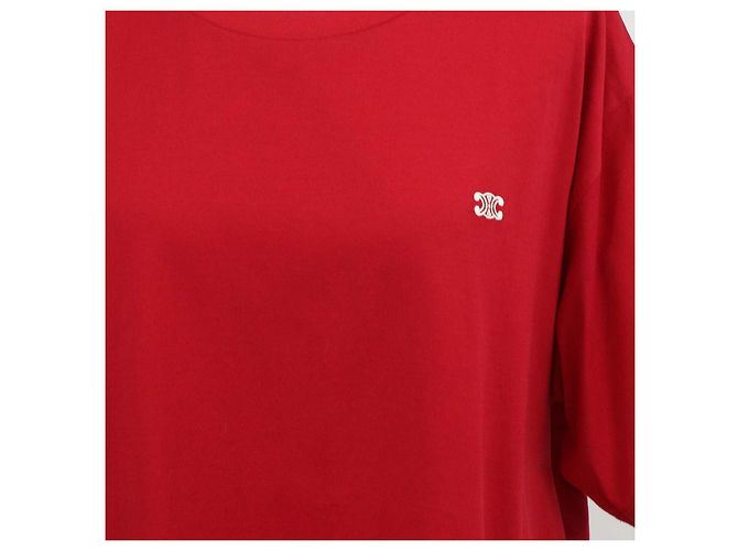 Céline T-shirt ampia Celine in cotone rosso Triomphe - vista 4