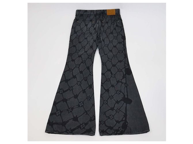 Louis VUitton Black Denim Monogram Fishnet Flared Pants - view 2