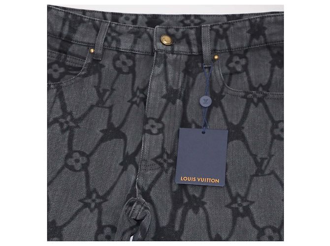 Louis VUitton Black Denim Monogram Fishnet Flared Pants - view 4