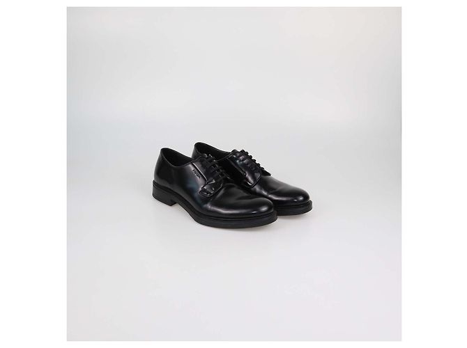 Derby stringati Prada in pelle spazzolata nera Nero - vista 2