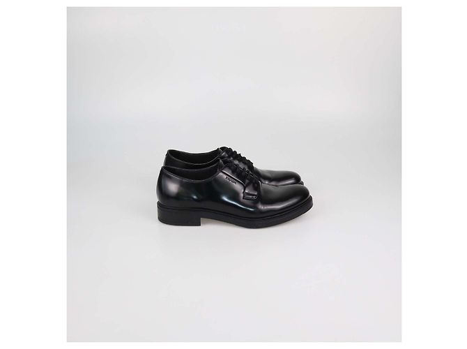Derby stringati Prada in pelle spazzolata nera Nero - vista 3