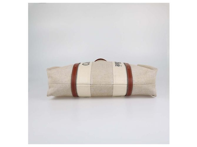 Chloé Borsa Tote Large Woody Chloe Beige/Natural in tela e pelle Marrone - vista 4