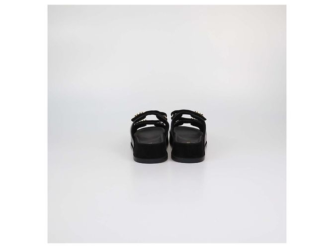 Chanel Black Leather CC Strap Flat Sandals - view 5