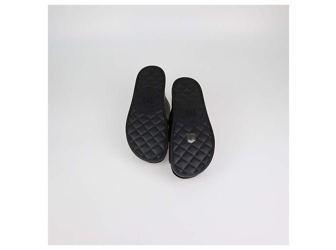 Chanel Black Leather CC Strap Flat Sandals - view 6