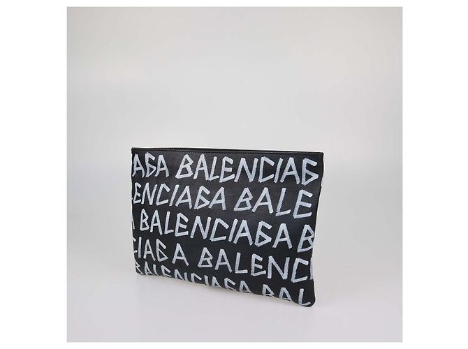 Pouch con zip Balenciaga in pelle nera con graffiti Nero - vista 2