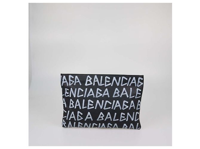 Pouch con zip Balenciaga in pelle nera con graffiti Nero - vista 3