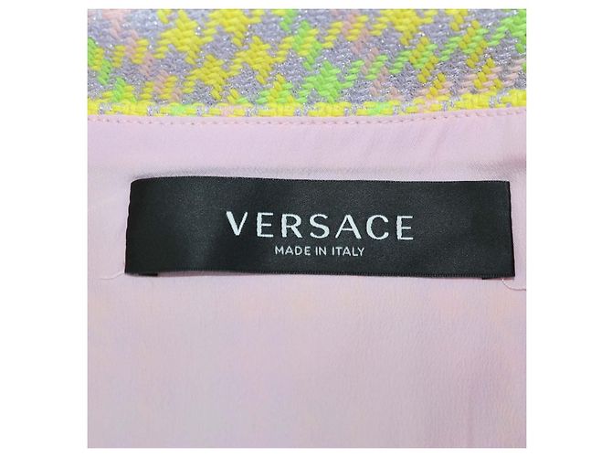 Versace Multicolor Tweed Houndstooth Crop Top und Tweed Ketten-Minirock Set Mehrfarben - Ansicht 6