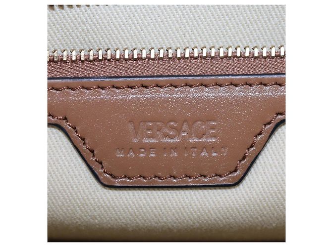 Tote Versace in tela e pelle marrone con motivo allover - vista 5
