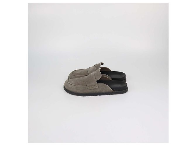Hermès Mules Go Hermes in camoscio grigio - vista 4