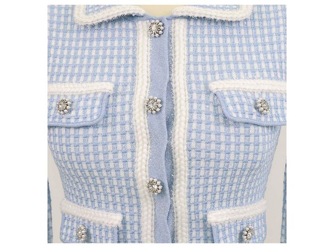 Self portrait Self-Portrait Blue Lurex Strick-Cropped-Cardigan Weiß Blau - Ansicht 4