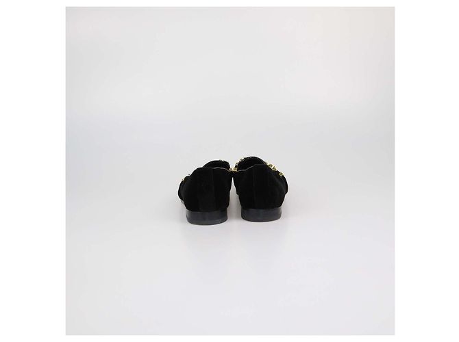 Mocassini Slip-On Moschino in Velluto Nero con Logo in Metallo - vista 5