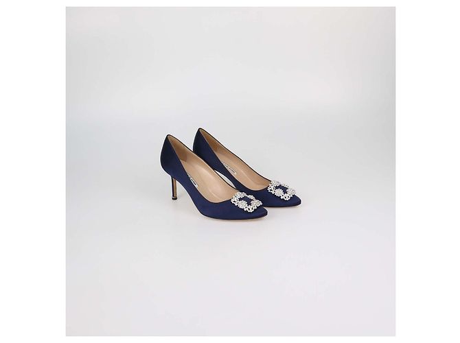 Manolo Blahnik Navy Blue Satin Hangisi Pumps - view 2