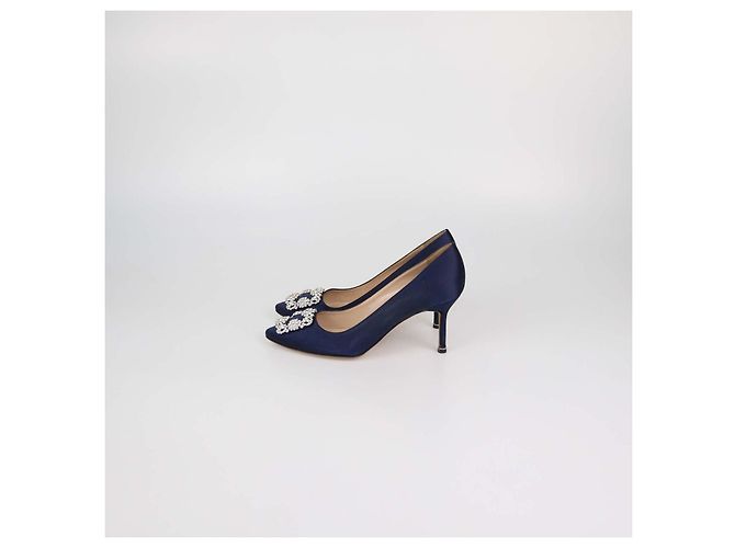 Manolo Blahnik Navy Blue Satin Hangisi Pumps - view 4