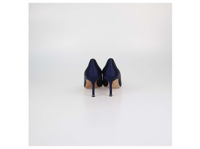 Manolo Blahnik Navy Blue Satin Hangisi Pumps - view 5