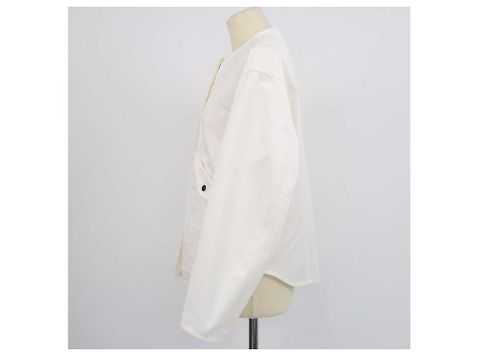 Hermès Chaqueta sin cuello Sellier Hermes de algodón blanco con botones - vista 2