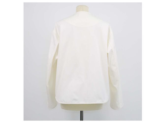 Hermès Chaqueta sin cuello Sellier Hermes de algodón blanco con botones - vista 3