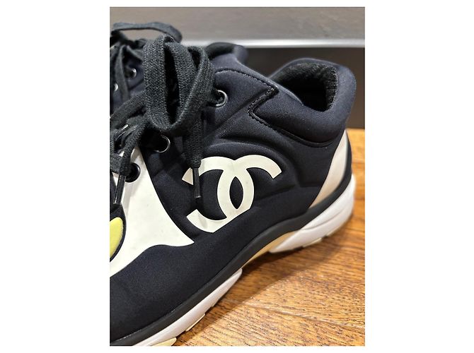 Sneakers Chanel CC Nero Bianco Giallo - vista 6