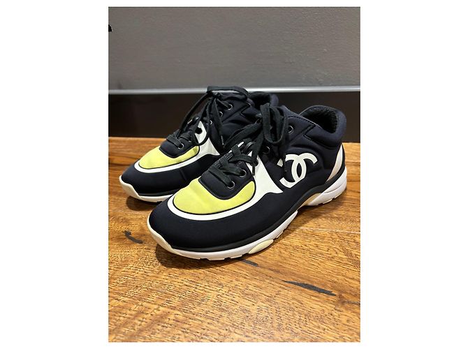 Sneakers Chanel CC Nero Bianco Giallo - vista 8