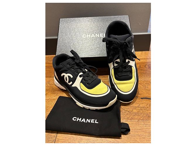 Sneakers Chanel CC Nero Bianco Giallo - vista 9