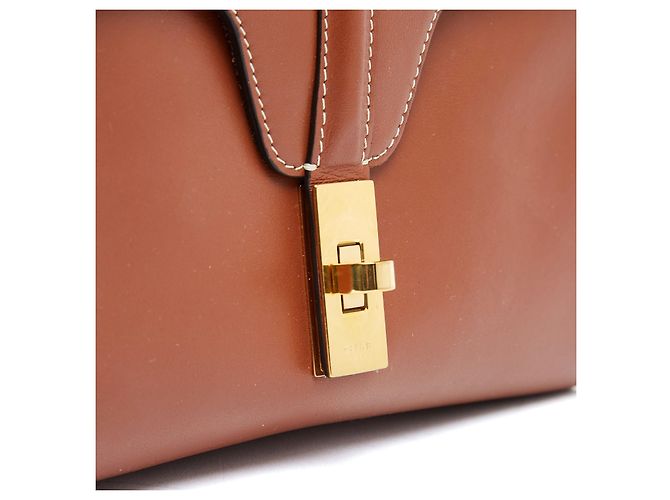 Celine Borsa 16 Soft Teen Slimane Tan Soft Leather Shearling Strap Bag Céline Marrone - vista 3