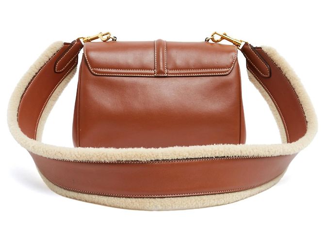 Celine Borsa 16 Soft Teen Slimane Tan Soft Leather Shearling Strap Bag Céline Marrone - vista 4