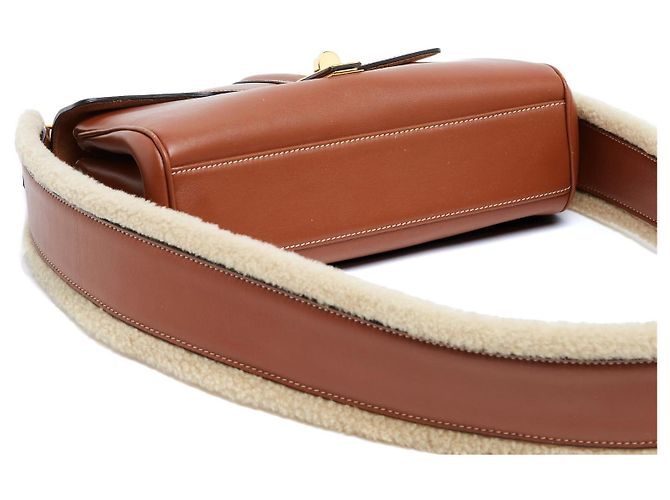 Celine Borsa 16 Soft Teen Slimane Tan Soft Leather Shearling Strap Bag Céline Marrone - vista 5