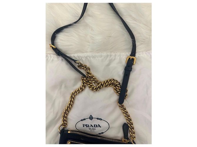 Borsa a tracolla Prada in nylon nero e pelle Saffiano - vista 3