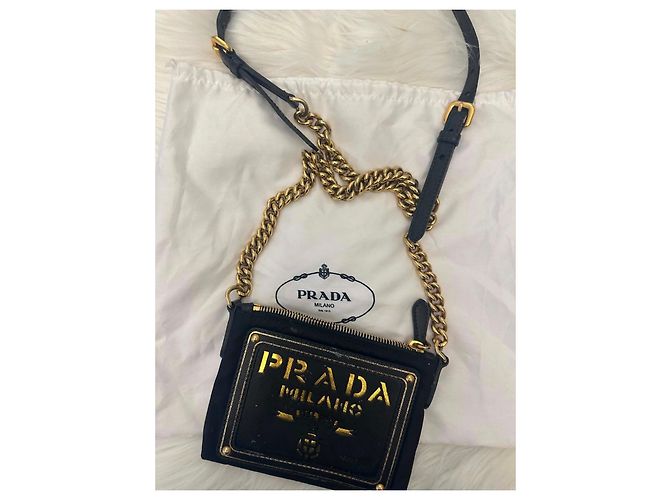Borsa a tracolla Prada in nylon nero e pelle Saffiano - vista 4