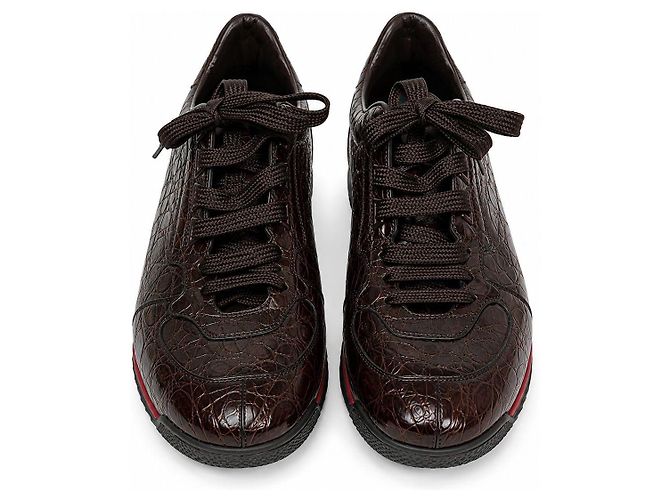 Sneaker Gucci in pelle di coccodrillo marrone - vista 4